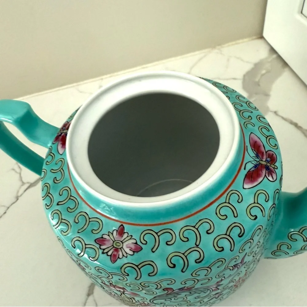 Teal Teapot, vintage floral design made in china